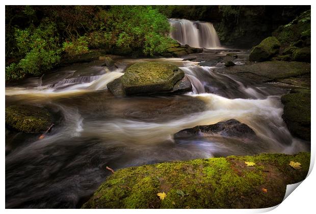 Waterfall on The Clydach River Print by Leighton Collins