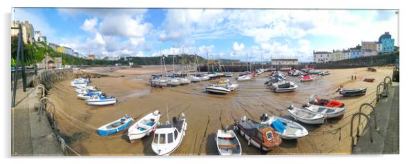 Tenby Harbour Panoramic.  Acrylic by Michael South Photography