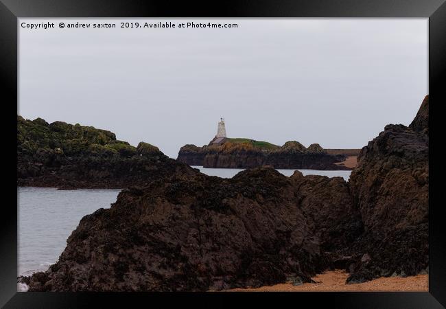 ROCKY LIGHTHOUSE Framed Print by andrew saxton