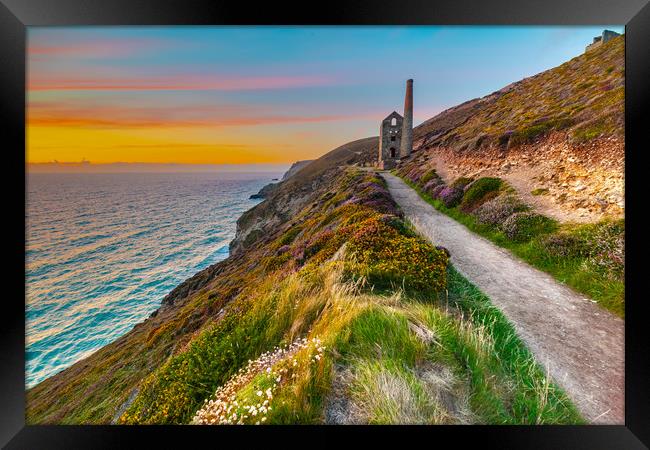 Wheal Coates sunset, Cornwall Framed Print by Michael Brookes