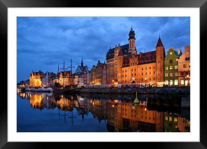 Night view of Gdansk harbor and Motlawa River Framed Mounted Print by Wdnet Studio