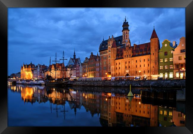 Night view of Gdansk harbor and Motlawa River Framed Print by Wdnet Studio