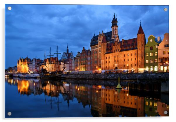 Night view of Gdansk harbor and Motlawa River Acrylic by Wdnet Studio