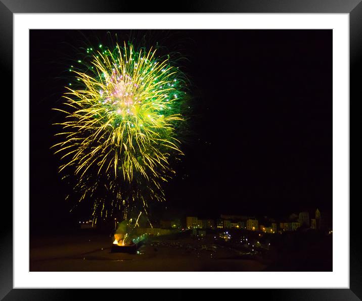 Tenby Harbour Fireworks 2019. Framed Mounted Print by Michael South Photography