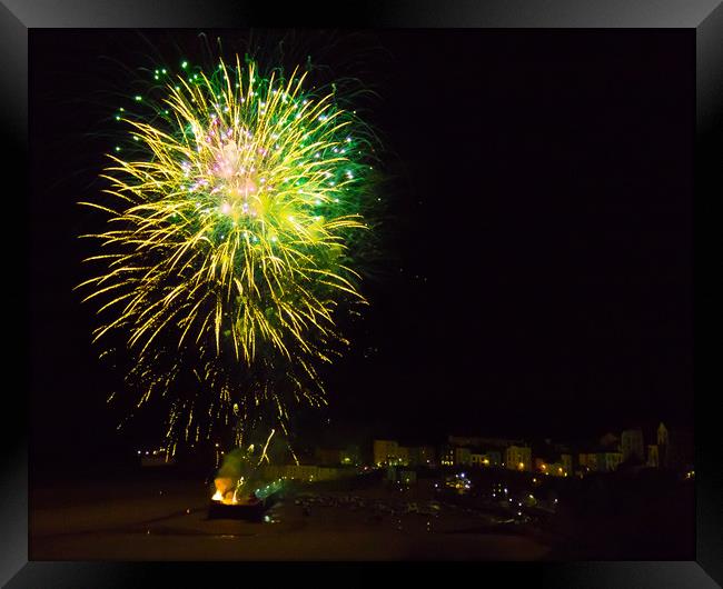 Tenby Harbour Fireworks 2019. Framed Print by Michael South Photography