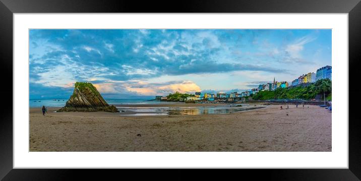 Tenby panoramic sunset  Framed Mounted Print by Michael South Photography