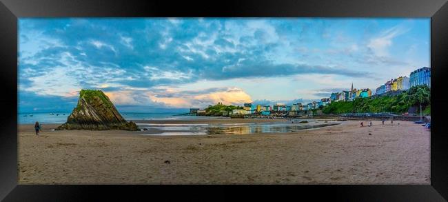 Tenby panoramic sunset  Framed Print by Michael South Photography