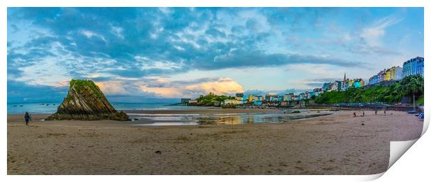 Tenby panoramic sunset  Print by Michael South Photography