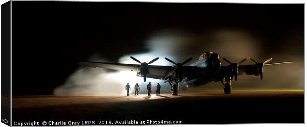 Lancaster with air crew at night Canvas Print by Charlie Gray LRPS