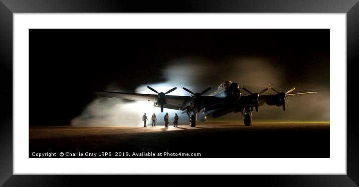 Lancaster with air crew at night Framed Mounted Print by Charlie Gray LRPS