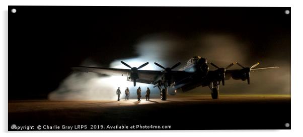 Lancaster with air crew at night Acrylic by Charlie Gray LRPS