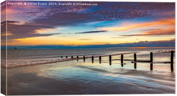 Beach Sunset Wales Canvas Print by Adrian Evans