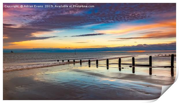 Beach Sunset Wales Print by Adrian Evans