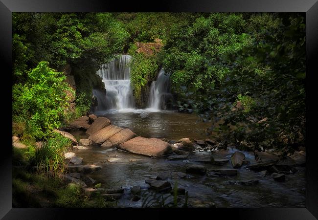 Penllergare Woods waterfall Framed Print by Leighton Collins