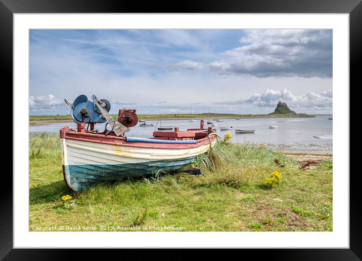 Boat Overlooking Holy Island Harbour Framed Mounted Print by David Smith