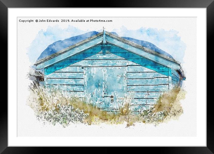 The Blue Beach Hut Framed Mounted Print by John Edwards