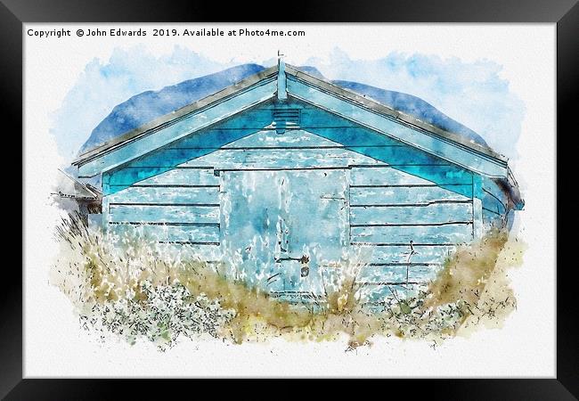 The Blue Beach Hut Framed Print by John Edwards