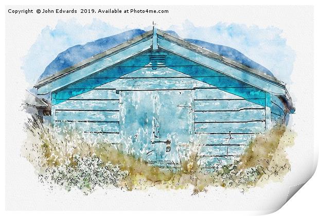 The Blue Beach Hut Print by John Edwards