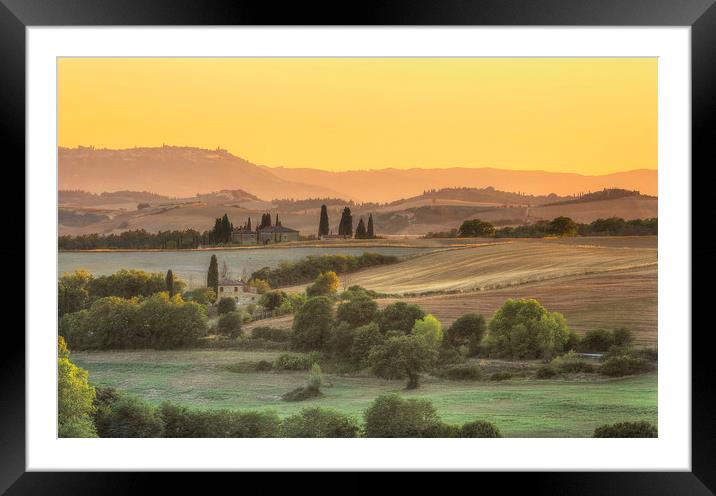 Typical Tuscany view at sunset Framed Mounted Print by Steve Adams
