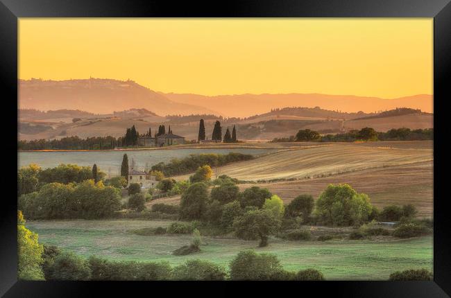 Typical Tuscany view at sunset Framed Print by Steve Adams