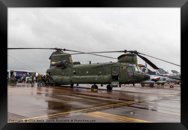 Boeing CH-47 Chinook seen on static at RAF Fairfor Framed Print by Clive Wells