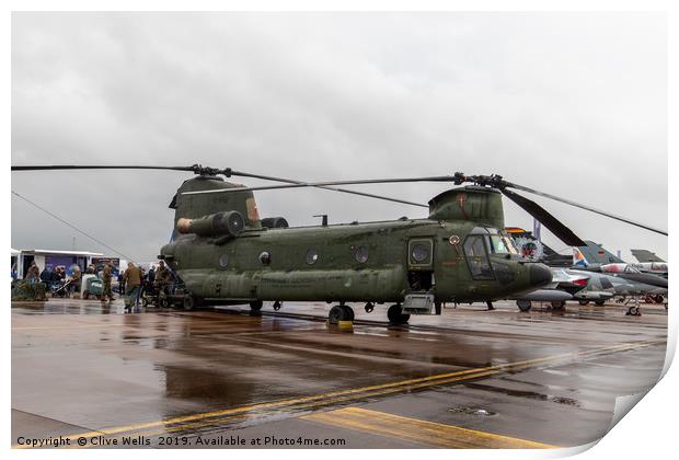 Boeing CH-47 Chinook seen on static at RAF Fairfor Print by Clive Wells