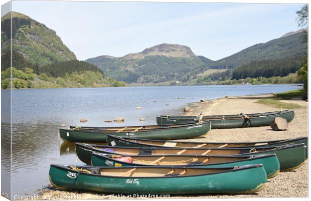 canoes on the shore of Loch Lubnaig,  the Highland Canvas Print by Photogold Prints