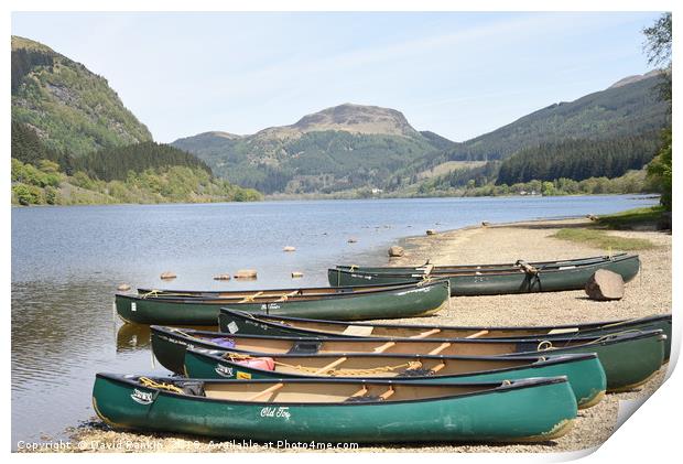 canoes on the shore of Loch Lubnaig,  the Highland Print by Photogold Prints