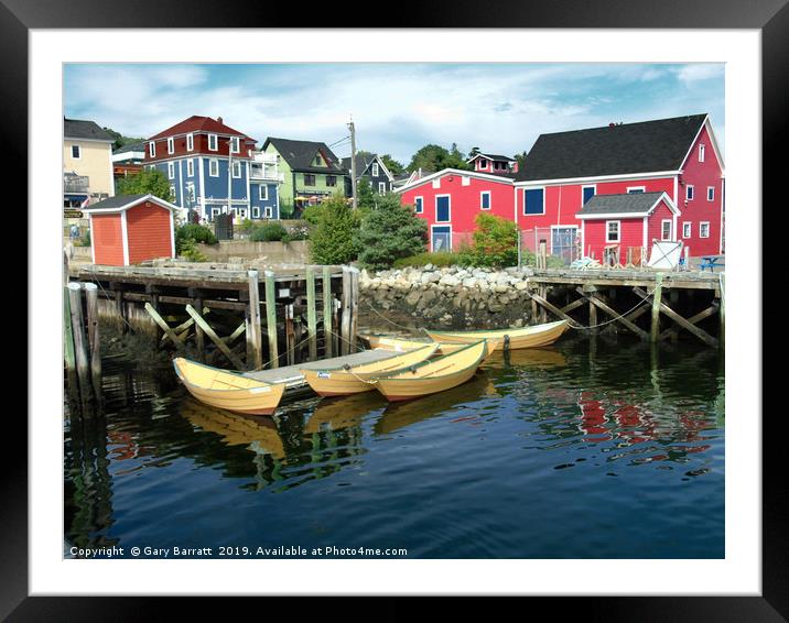 Dockside At Lunenburg Nova Scotia. Framed Mounted Print by Gary Barratt