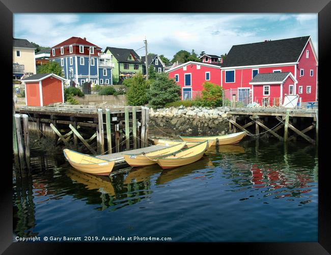Dockside At Lunenburg Nova Scotia. Framed Print by Gary Barratt