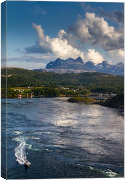 A boat on the Saltstraumen in Norway Canvas Print by Hamperium Photography