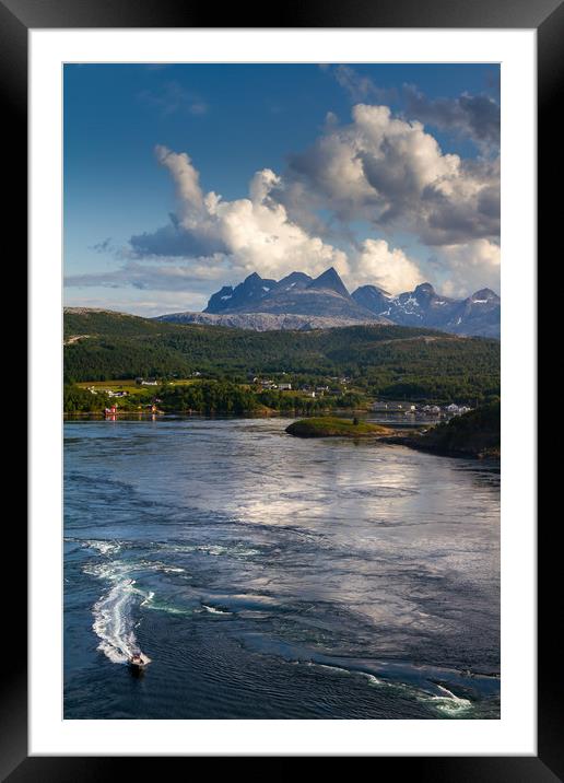 A boat on the Saltstraumen in Norway Framed Mounted Print by Hamperium Photography