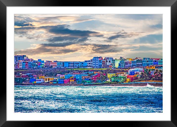 Colorful Village on Coast of San Juan Framed Mounted Print by Darryl Brooks
