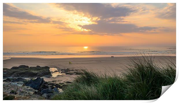 Surfers at sunset Print by Brenda Belcher