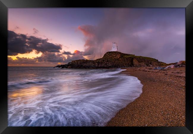 Llanddwyn Island Lighthouse sunset Framed Print by John Finney