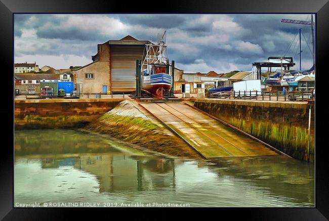 "Stormy skies at the boat yard" Framed Print by ROS RIDLEY