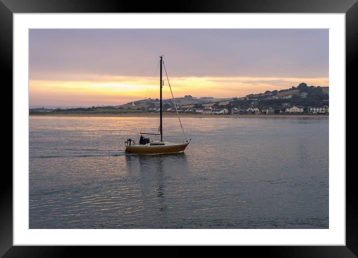 Yacht sailing towards Instow in Devon at Sunrise Framed Mounted Print by Tony Twyman