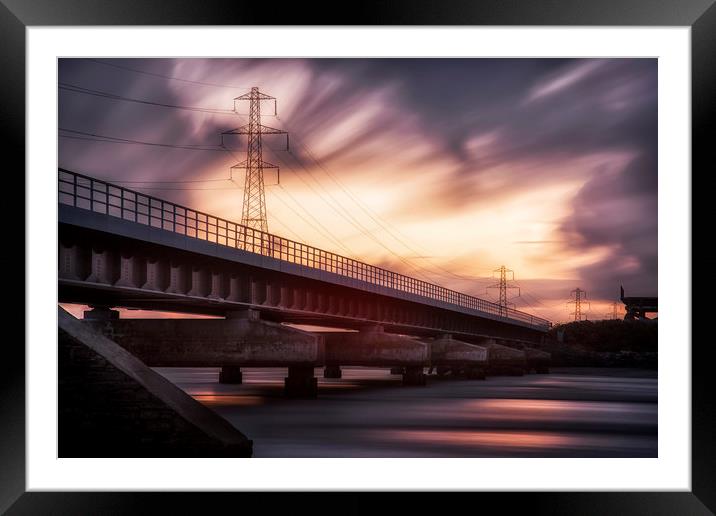 Loughor estuary rail bridge sunset Framed Mounted Print by Leighton Collins