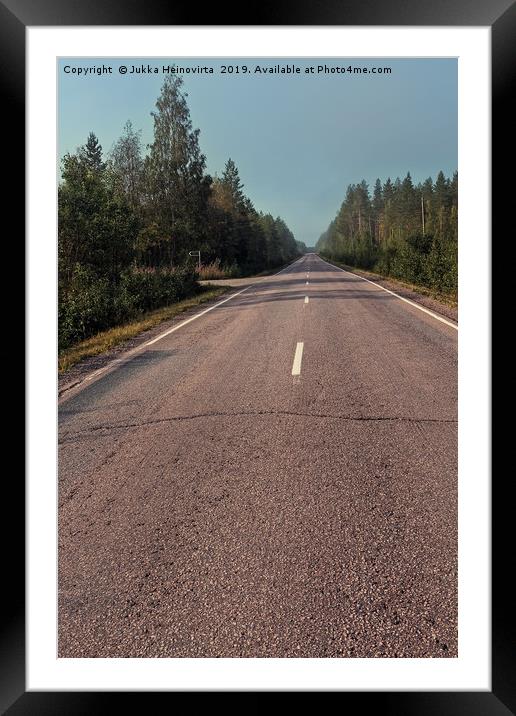 Empty Road On A Misty Morning Framed Mounted Print by Jukka Heinovirta