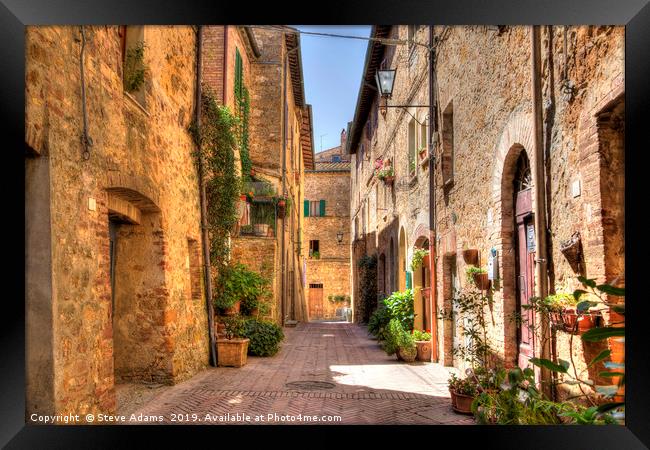 street view in Pienza, Tuscany Framed Print by Steve Adams