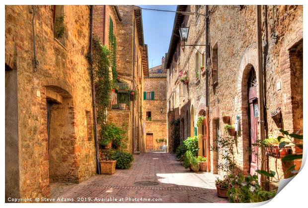 street view in Pienza, Tuscany Print by Steve Adams