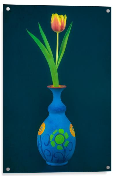 Tulip in Blue Vase Acrylic by Andrew Stevens
