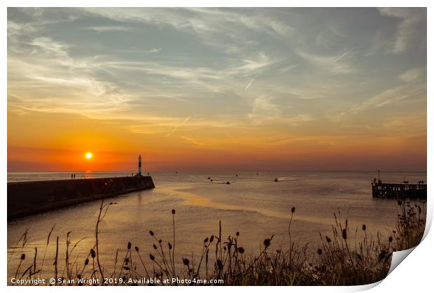 Aberystwyth Harbour at Sunset Print by Sean Wright