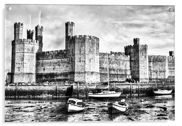 Caernarfon Castle B&W Acrylic by Jim kernan