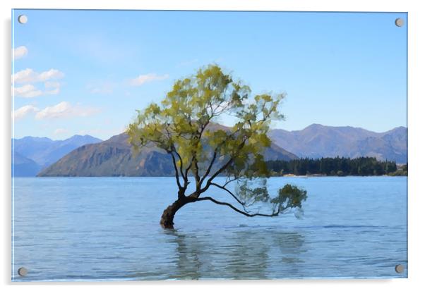 The Lonely Tree Lake Wanaka Acrylic by Malcolm Snook