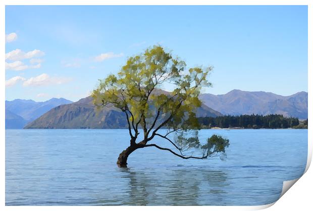 The Lonely Tree Lake Wanaka Print by Malcolm Snook
