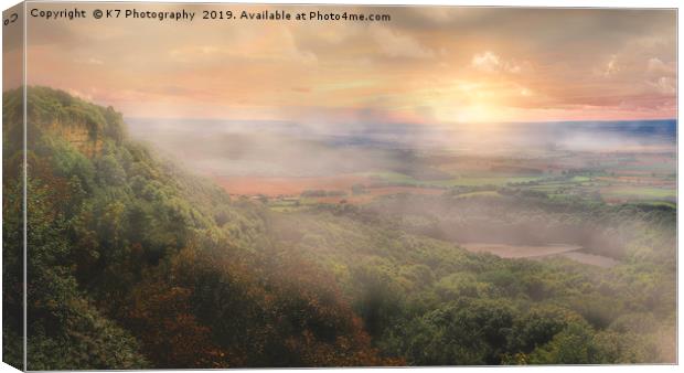Mist over Lake Gormire and the Vale of Mowbrey Canvas Print by K7 Photography