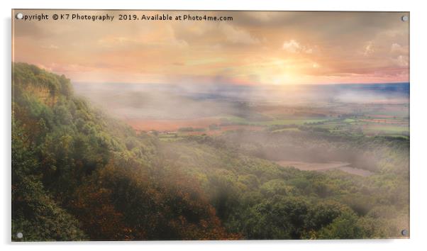 Mist over Lake Gormire and the Vale of Mowbrey Acrylic by K7 Photography