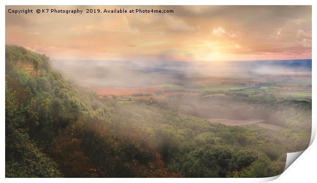 Mist over Lake Gormire and the Vale of Mowbrey Print by K7 Photography