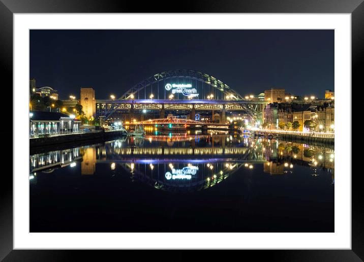 Newcastle Bridges at Night Framed Mounted Print by Paul Appleby